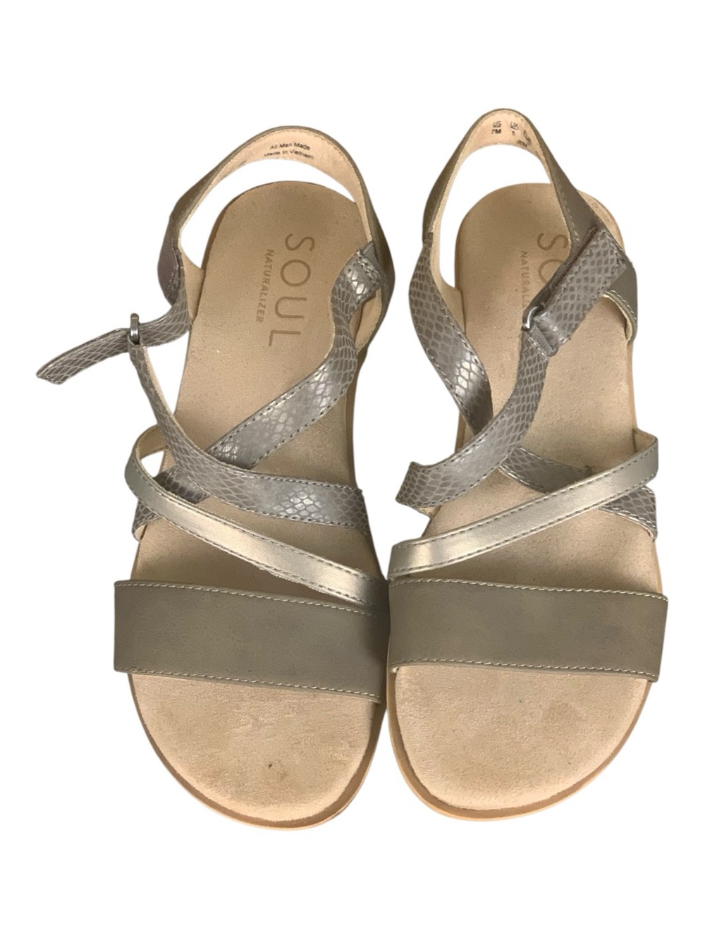 Soul Naturalizer Jem Metallic Taupe Gold Strappy Casual Summer Sandal Size 7